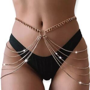 Golden Rhinestone Multi Layer Chains Body Chain Waist Belt NEW